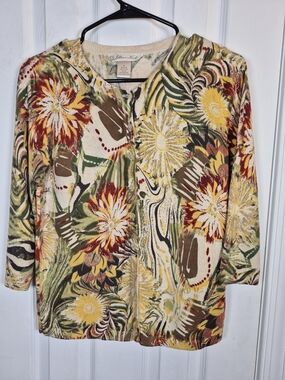 Jillian Nicole Vintage Boho Floral Cardigan Knit Sweater Small Fall Art To Wear